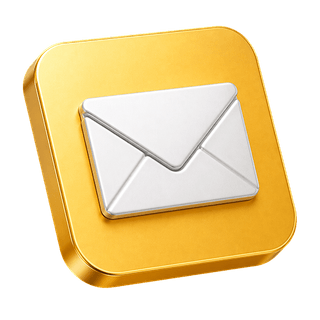 Pictogramă 3D decorativă cu un plic de e-mail, afișată pe pagina de contact